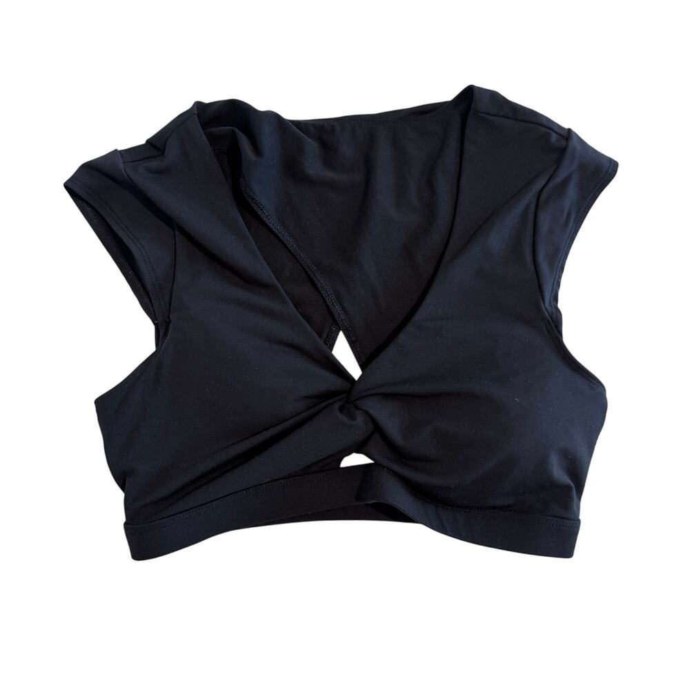 Fabletics Black Twist Front Longline Sports Bra Crop Top XS